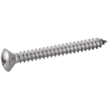 Reference 64411 - Raised countersunk head tapping screw form C cross recess pozidrive - ISO 7051 DIN 7983 - Stainless steel A4