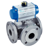 Modèle 50240 - 3 ways flanged ball valve with L bore (58229) with aluminium pneumatic actuator (50800)