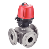 Modèle 50261 - 3 ways flanged ball valve with T bore (58227) with 180° 3 bearings IP68 electric actuator (50847)