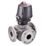 Modèle 50267 - 3 ways flanged ball valve with T bore (58227) with 180° 3 bearings ATEX IP68 electric actuator (50851)